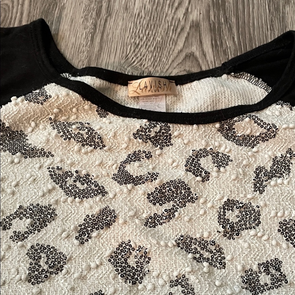 Lavish Black and White Leopard Sequin Blouse